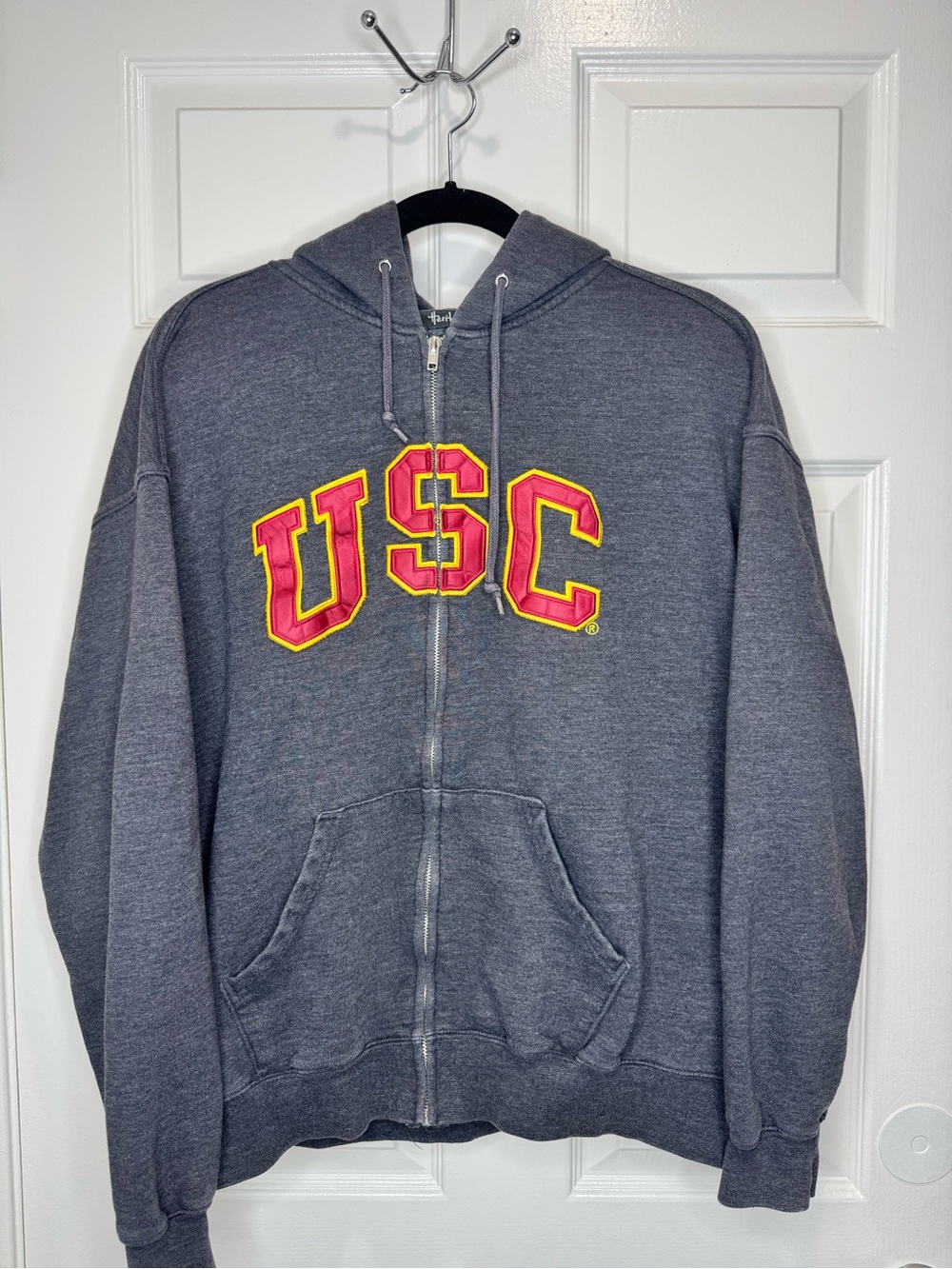 USC Gray Full-Zip Hoodie with Embroidered Logo